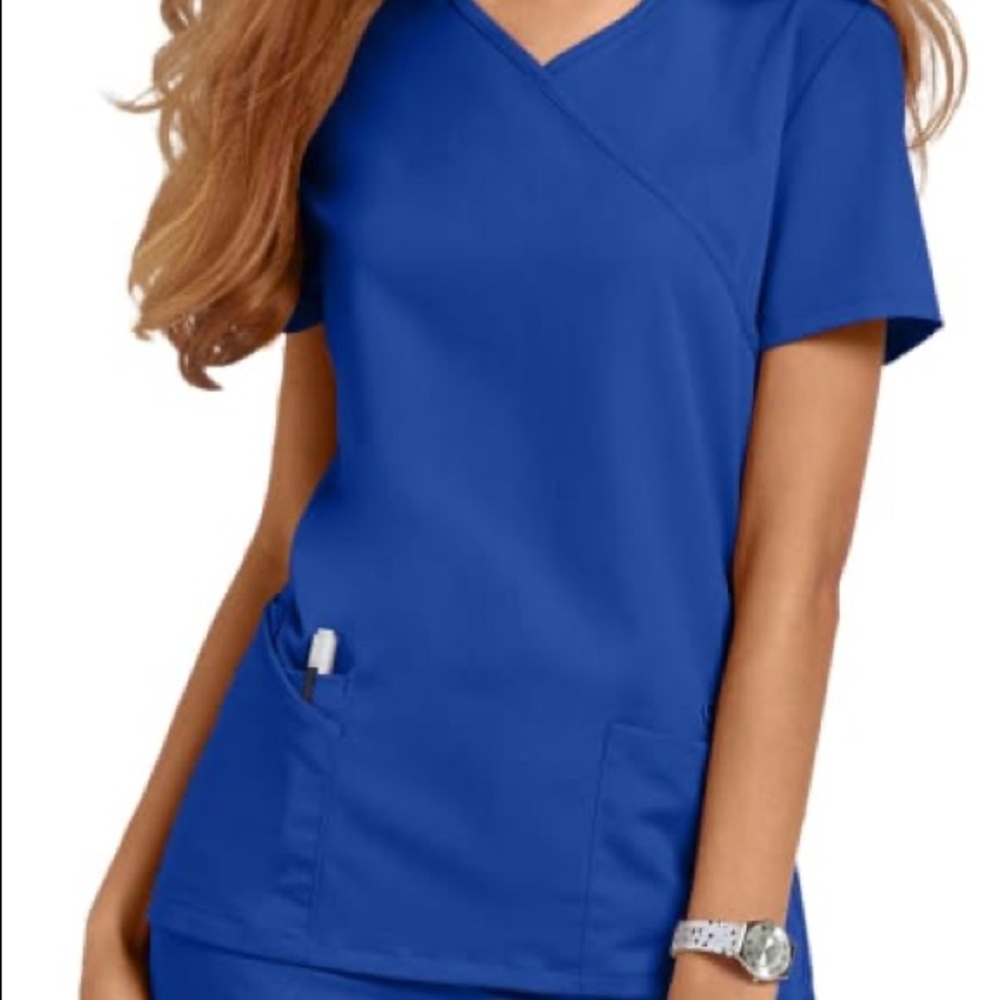 Urbane Royal Mock Wrap Scrub Top